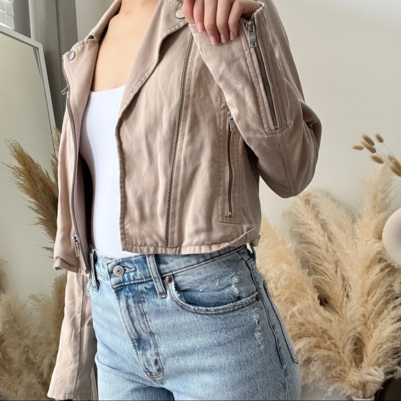 Abercrombie & Fitch Cropped Beige Cream Moto Utility Jacket - Picture 10 of 14